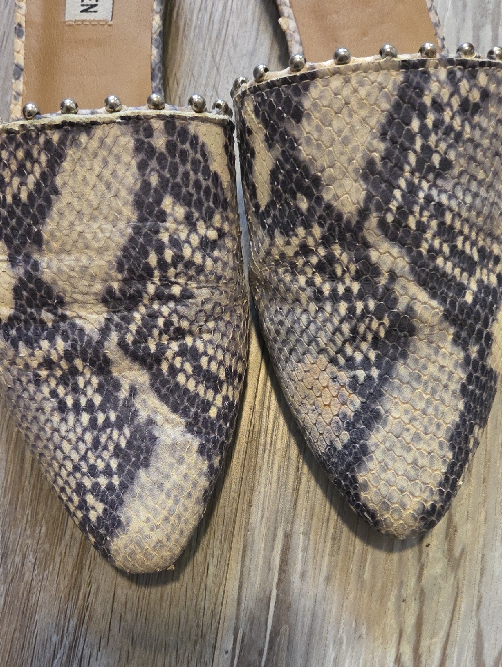 Steve Madden Snake-Print Pointed Slide Mules with Stud Trim - Picture 3 of 9